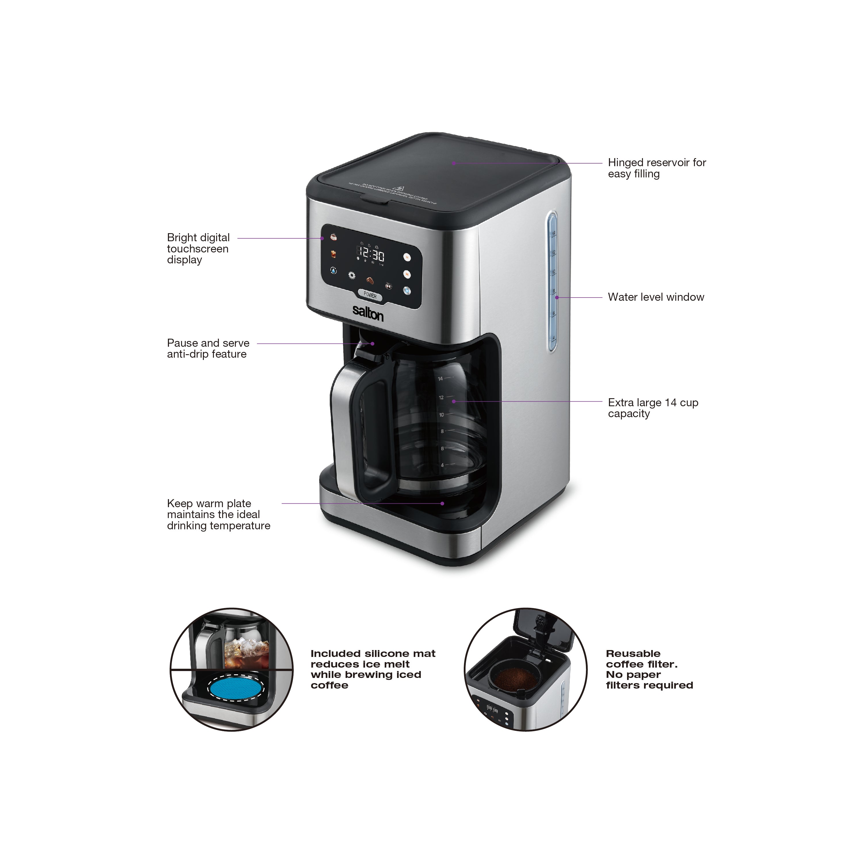 Salton Stainless Steel Digital Coffee Maker 14 Cup