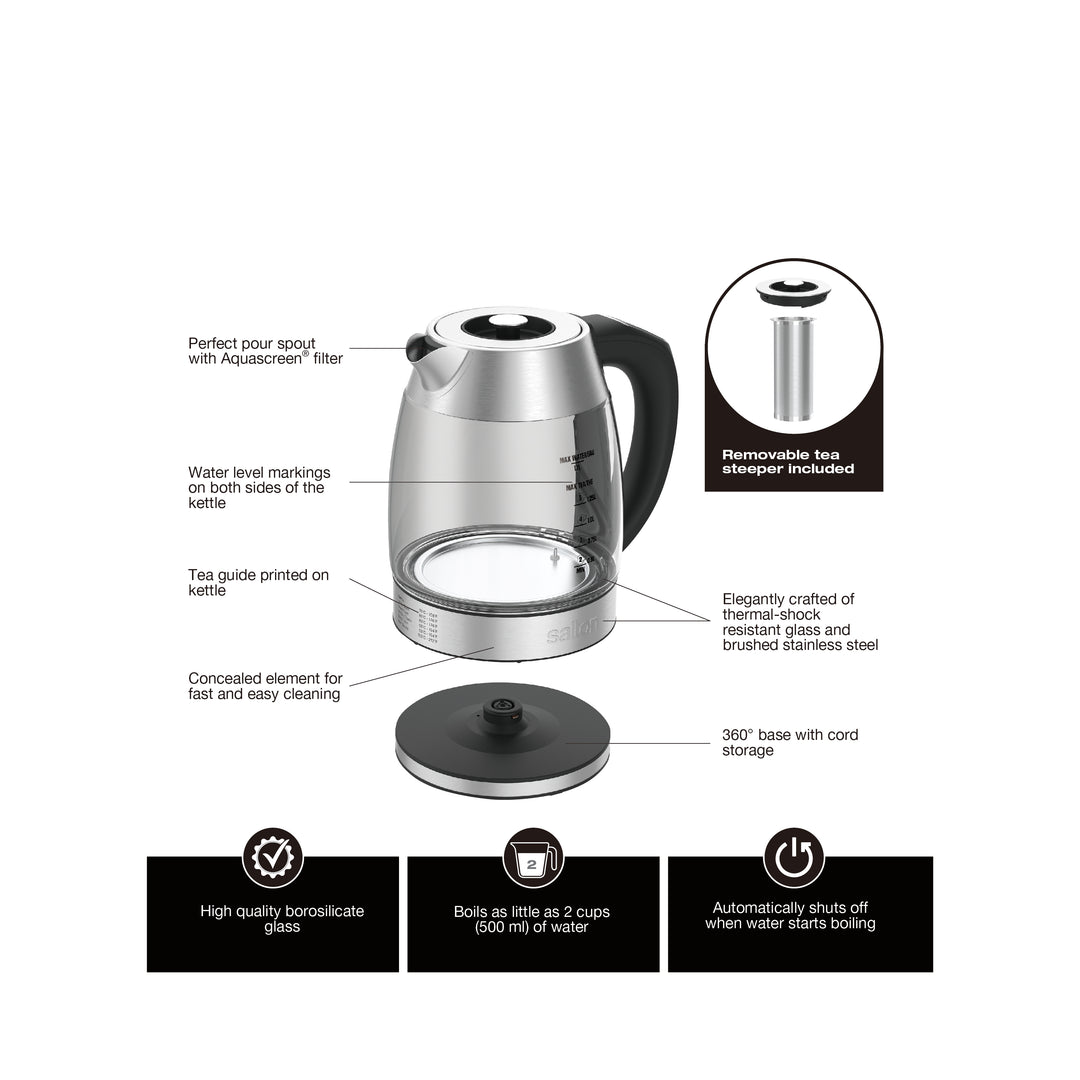 Salton Variable Temperature Touch Control Kettle 1.7 L with Removable Tea Steeper