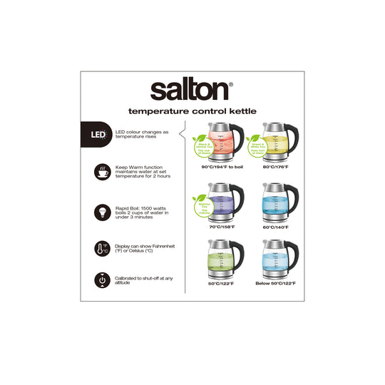 Salton Variable Temperature Touch Control Kettle 1.7 L with Removable Tea Steeper