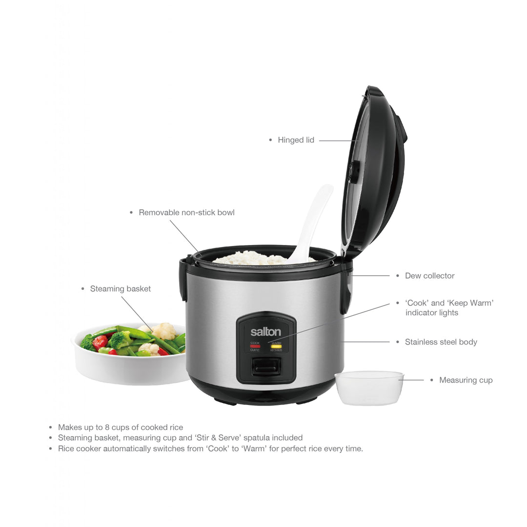 Salton Automatic Rice Cooker with Steamer – 8 Cup Capacity